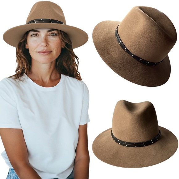Rag & Bone Brown Wool Fedora Hat Studded Leather Hatband Adjustable Size Medium - Picture 1 of 16